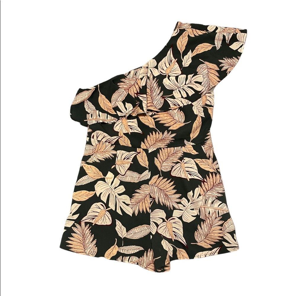 Tropical Palm Print One Sleeve Romper By Entro